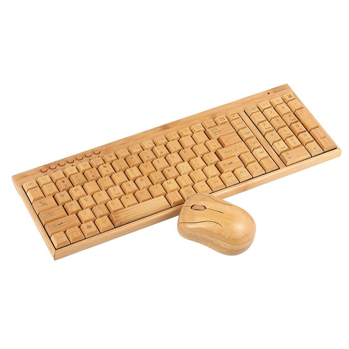 2.4G Wireless Handcrafted Bamboo PC Keyboard and Mouse Combo